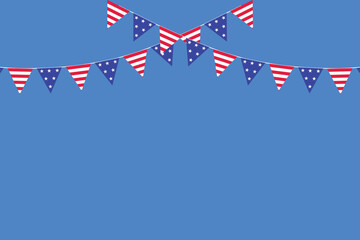 Fototapeta premium American flag patriotic bunting garland hanging on blue background
