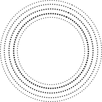 Black halftone dot circular frame isolated on white background