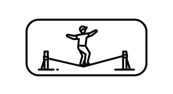 Minimalist icon of a person confidently balancing on a tightrope demonstrating skill and precise