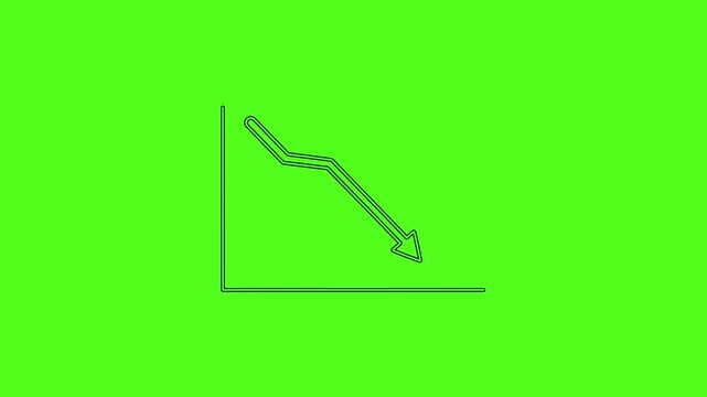 Downward Trend Line Graph Line Art Vector Icon Animation on Green Screen Background
