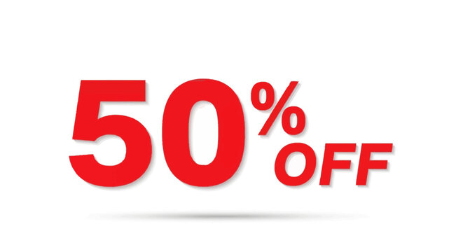 50% Off Discount Sale Banner with Red Text and Shadow Effect