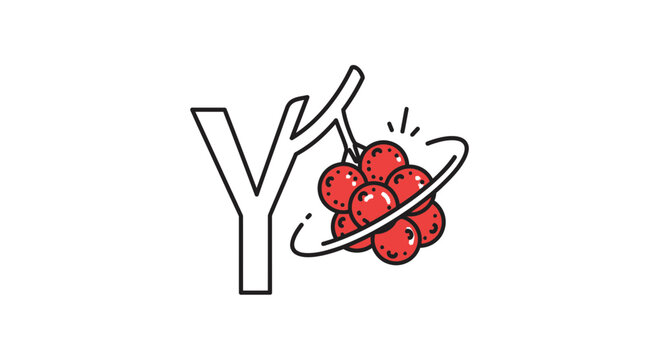 Vibrant red berries on a stylized branch alongside the elegant letter Y, a clean graphic icon