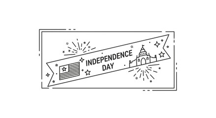 Fototapeta premium Minimalist line art banner celebrating a nation's freedom and historic landmarks with festive