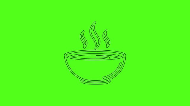 Hot Steaming Bowl of Soup Line Art Vector Icon Animation on Green Screen Background