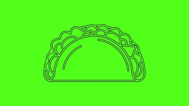 Mexican Taco Fast Food Line Art Vector Icon Animation on Green Screen Background