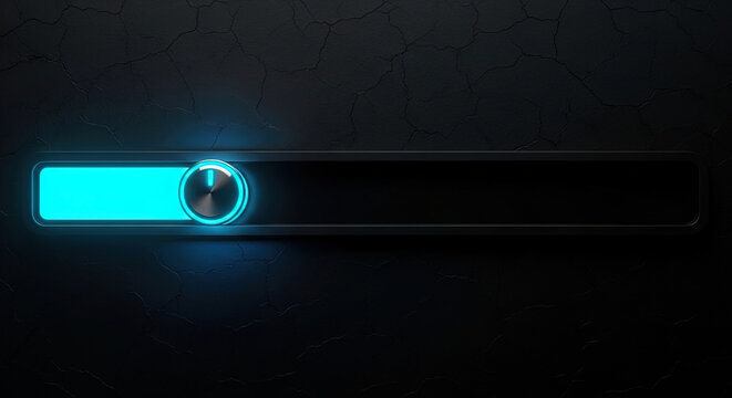 Futuristic UI control panel with a glowing blue slider on a dark background