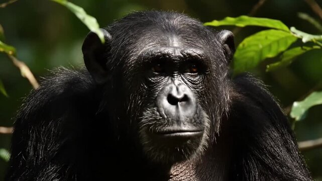 Close up of a chimpanzee looking.