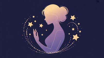 Woman reaching for stars in night sky with magic sparkles and glittering lights