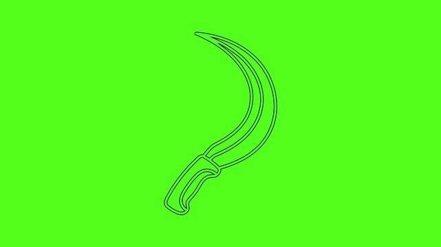 Sickle Harvesting Tool Line Art Vector Icon Animation on Green Screen Background