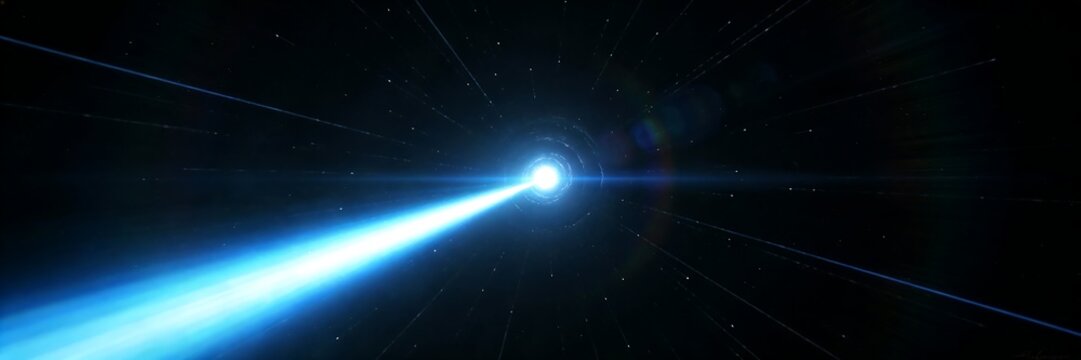 Blue Light Beam in Space, Cosmic Journey Concept