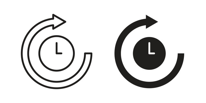 Time forward icon black, line, flat vector, isolated illustration.