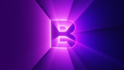 Abstract neon purple glowing letter B background with geometric lines and futuristic light rays shining through alphabet silhouette © Tilak