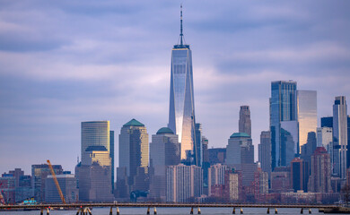 Fototapeta premium Manhattan skyscrapers architectural panorama in New York. NYC in blue tones.