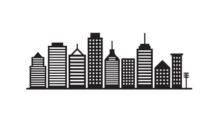 Fototapeta premium City Skyline Silhouette Modern Urban Landscape Black and White Illustration for Architecture Design