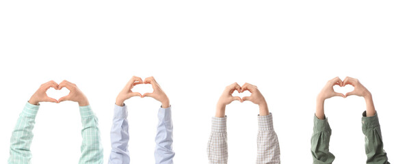 Fototapeta premium Many hands making heart gesture on white background