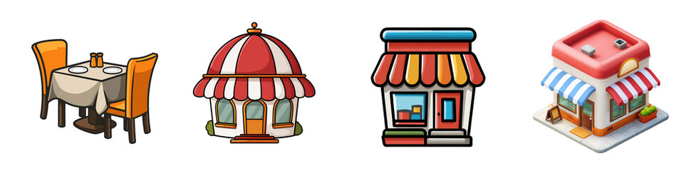 Cartoon restaurant shop png in 3d transparent for building presentation.