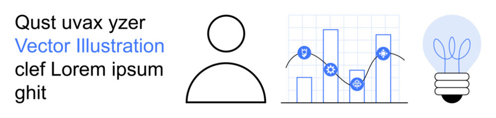 Business planning, analytics, creativity, innovation, leadership, and problem-solving. Display of a person icon, data charts and lightbulb. Business planning and creativity concept © robu_s