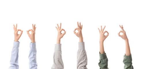 Fototapeta premium Many hands showing OK on white background