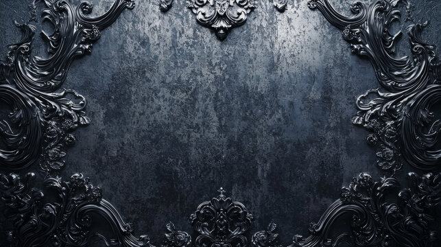 Dark gothic background with ornate last century motifs and faded silver textures
