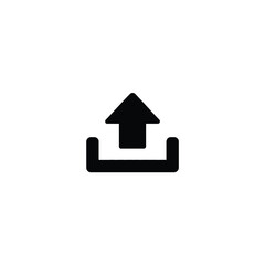 Solid black fill of an upward arrow inside a rectangular base representing upload or assignment