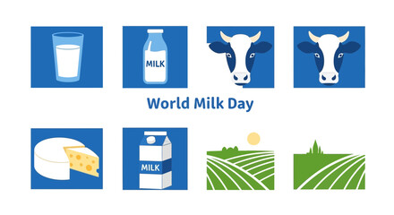 Illustration for World Milk Day with dairy products cows and farmland graphics © Agung