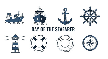Nautical icons for Day of the Seafarer blue and white vector graphics © Agung