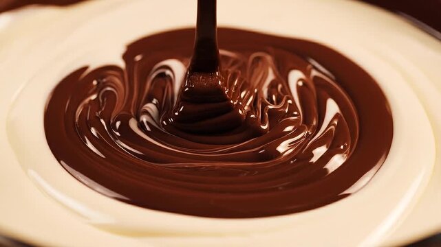 Rich Dark Chocolate Swirling into Creamy White Chocolate Close Up