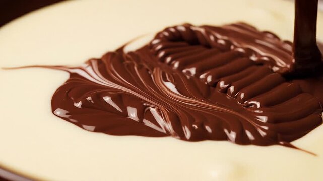 Rich Dark Chocolate Swirling into Creamy White Chocolate Close Up