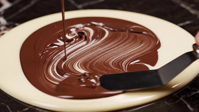 Rich Dark Chocolate Swirling into Creamy White Chocolate Close Up