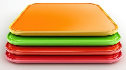 Stacked Rectangular Glossy Elements in Vibrant Orange Green Red and Pink Over White Surface 3D Rendering
