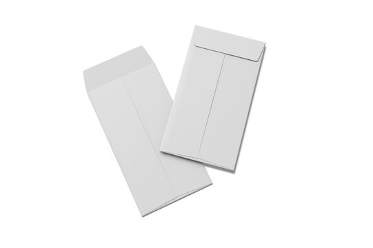 Two Blank White DL Envelopes Front and Back Scattered  Isolated, 3D Illustration