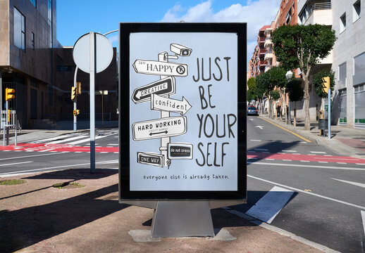 Real photo of Barcelona Urban Panel. PSD template mockup.