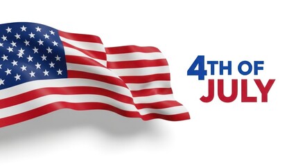 Fototapeta premium A waving American flag on a white background with the text '4th of July'