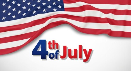 Fototapeta premium A waving American flag with the text '4th of July' in the foreground.