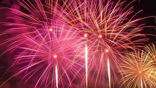 Colorful fireworks exploding in night sky