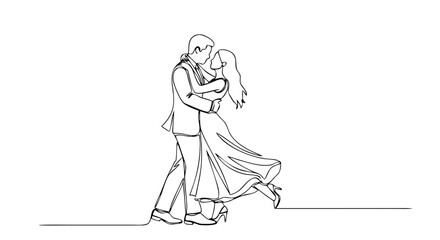 Obraz premium Continuous One Line Couple Dancing Vector – Romantic Celebration Line Art