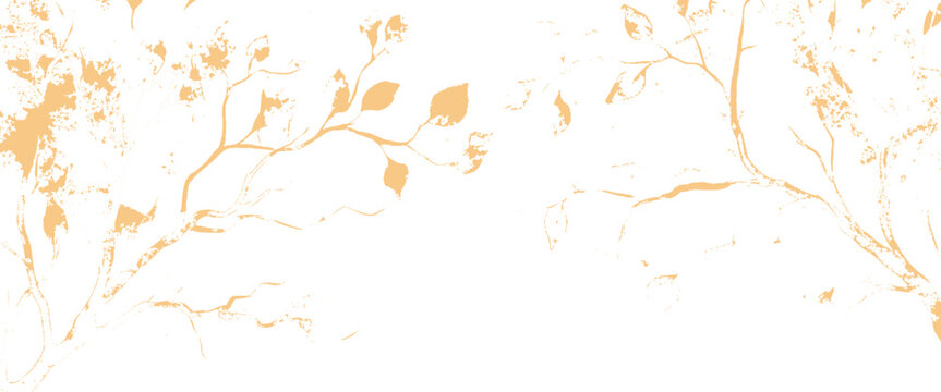Golden autumn leaves and branches on white background yellow