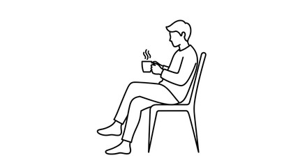 Fototapeta premium Elegant monochrome line art of an individual savoring a hot drink while comfortably seated