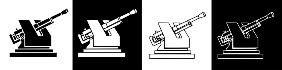Antiaircraft gun icon set for military and defense designs. © IamHydra13