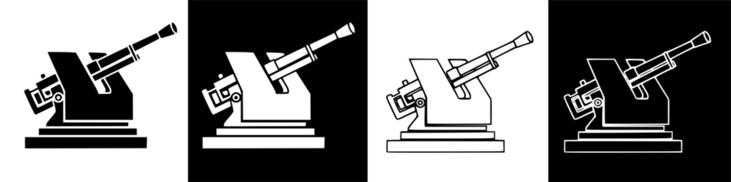 Antiaircraft gun icon set for military and defense designs.