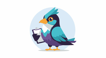 Fototapeta premium Bird Inspector Cartoon With Clipboard On White Background Vector