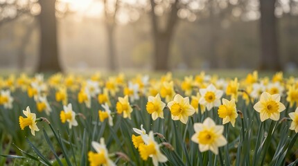Obraz premium daffodils in sunlit spring meadow