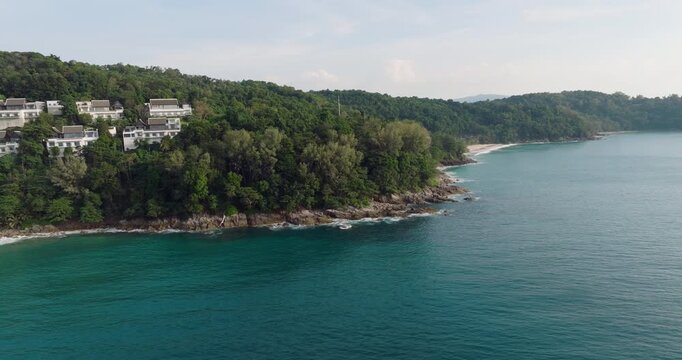 Luxury Villas At Nai Thon Beach (Naithon Beach) On The Northwest Coast Of Phuket, Thailand. Aerial Rotate Shot