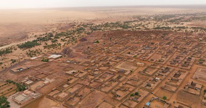 Aerial View Of The Ancient Town Of Ouadane In The Adrar Region Of Central Mauritania.