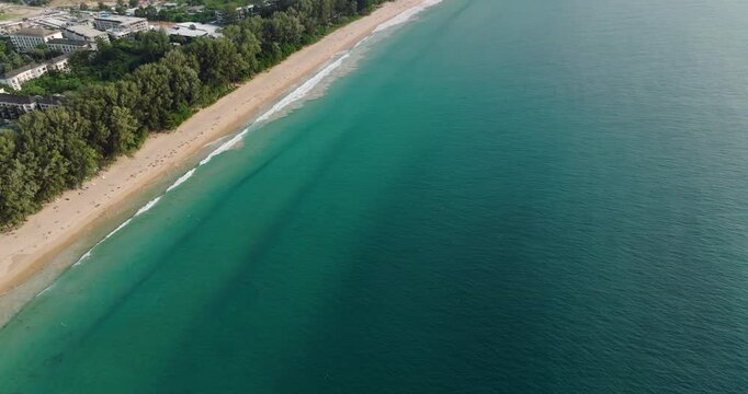 Seafront Resort Villas At Nai Thon Beach On The Northwest Coast Of Phuket, Thailand. Aerial Drone Shot
