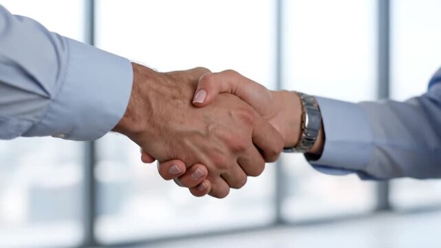 Business Partnership Handshake in Office Setting.