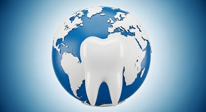 Tooth on globe icon for world oral health day on blue background
