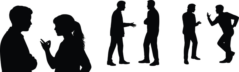 silhouette, people, debate, discussion, communication, gesture, argument, posture, talking, body, language, figures, interaction, dialogue, conflict, silhouette 
