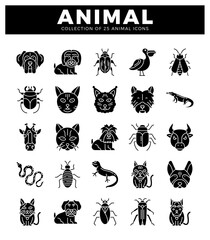 Fototapeta premium animal icons in black on white background. diverse species displayed as simple silhouettes.