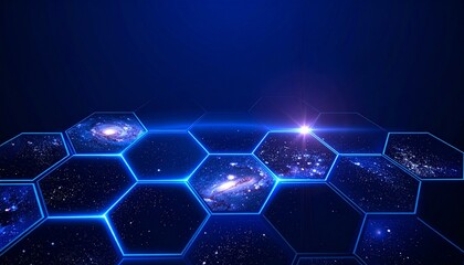 Obraz premium Glowing blue hexagonal digital grid in cosmic space